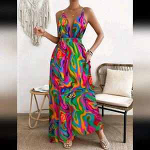 Summer Maxi Crisscross Backless Spaghetti Strap Dress With Random
